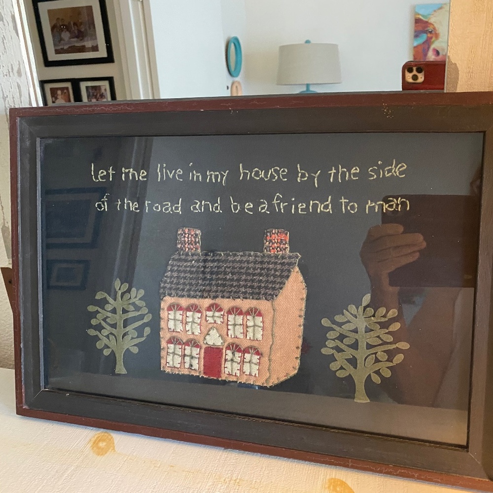 Framed Vintage Needle Work House and Caption Wall Art